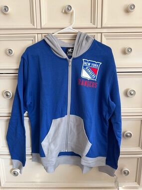 Logo Athletic Blue and Gray New York Rangers Zip Hoodie